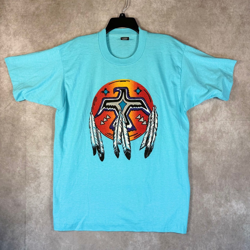 Screen Stars Best T-Shirt Men‎ XL Turquoise Blue Vintage Thunderbird Graphic USA